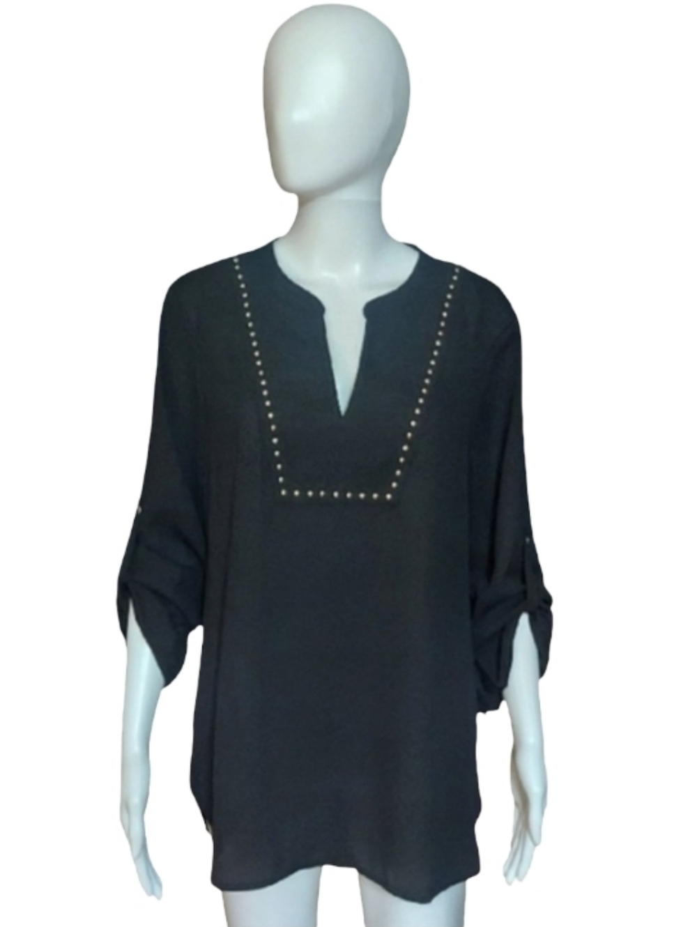 Stud-Trim Black Women's Tunic Top